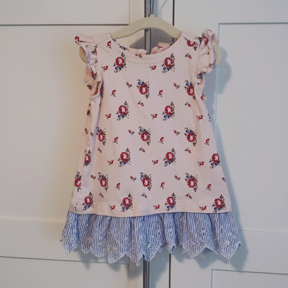 Baby Gap Rose Floral Dress Girl 6-12 mo Eyelet Hem